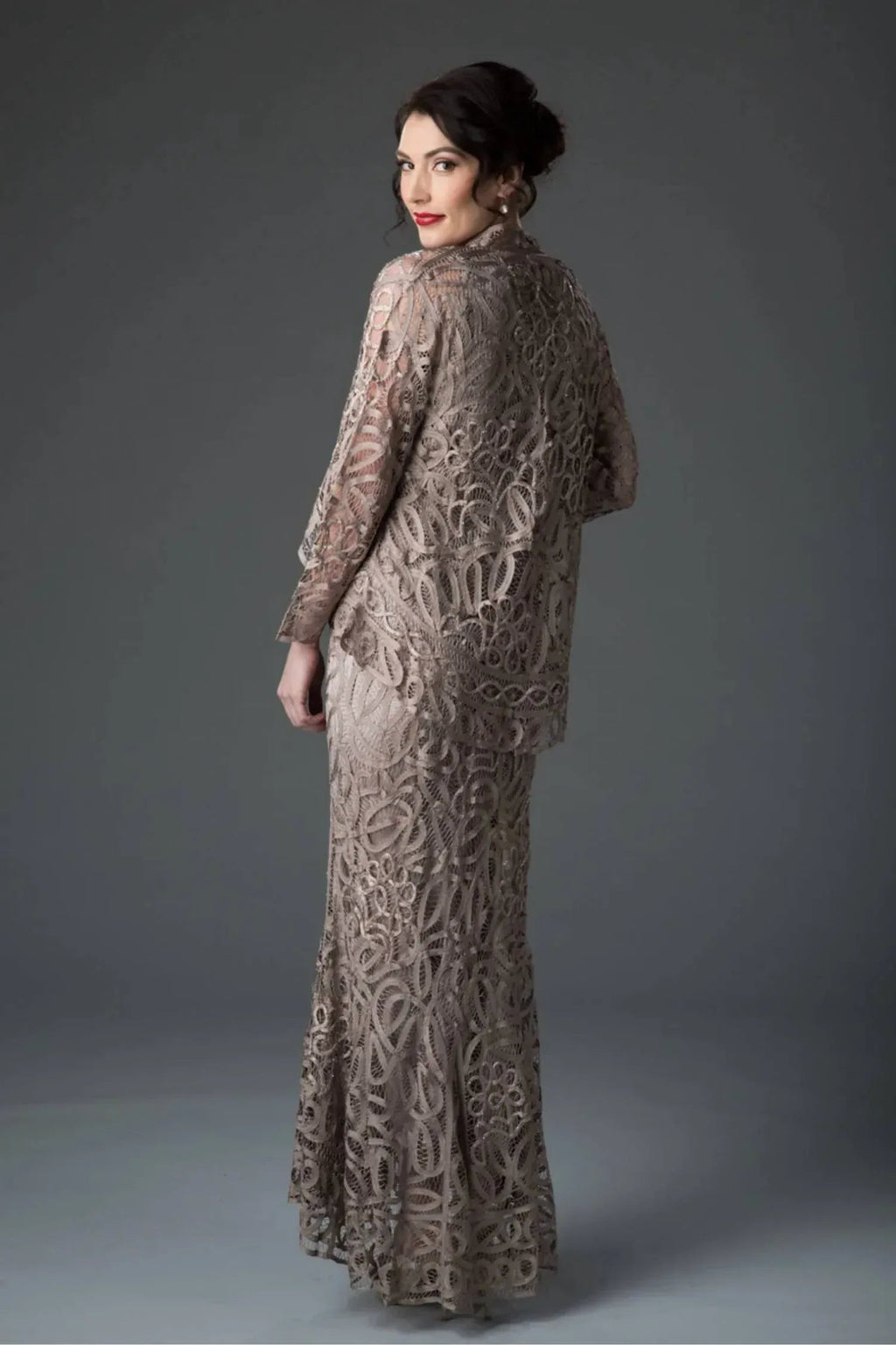 Lace Beaded 3 Piece Jacket Top Skirt Dress Set