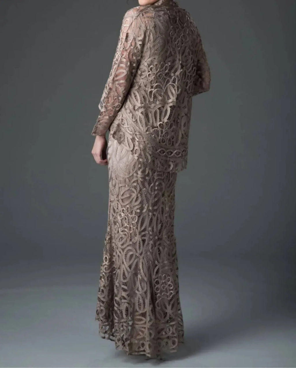 Lace Beaded 3 Piece Jacket Top Skirt Dress Set