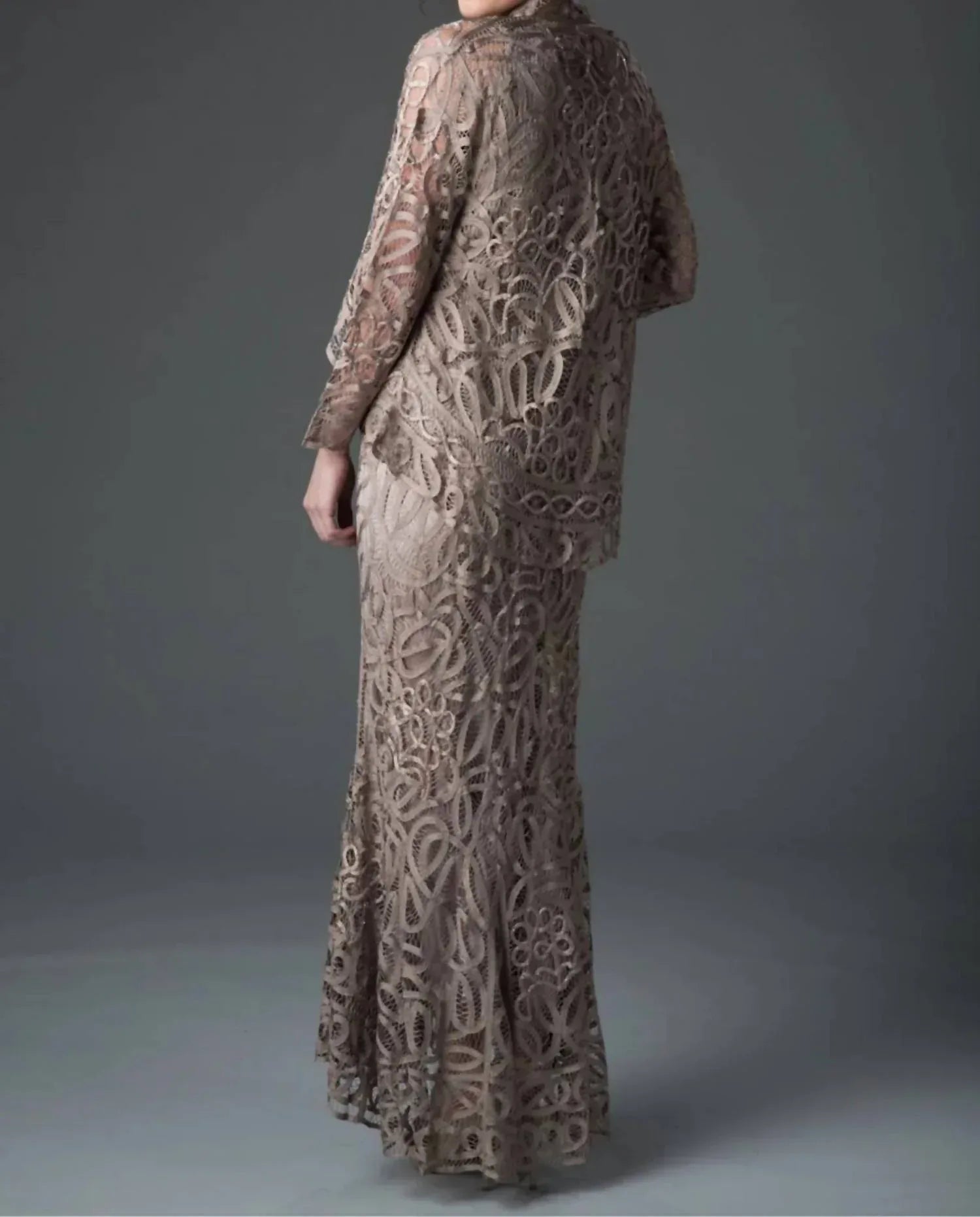 Lace Beaded 3 Piece Jacket Top Skirt Dress Set