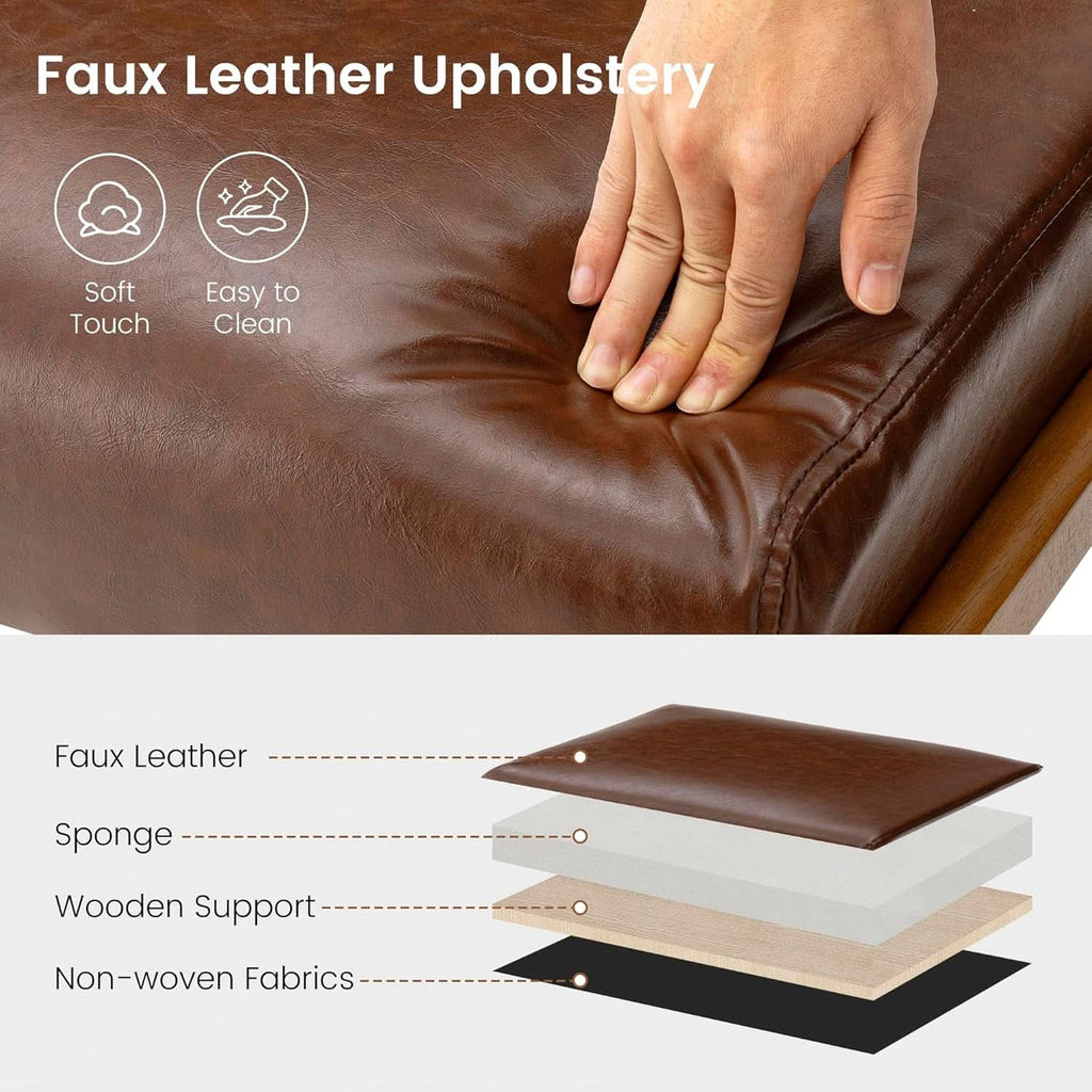 Rectangular Leather Ottoman Bench Twenty Four Point Five Inches Walnut
