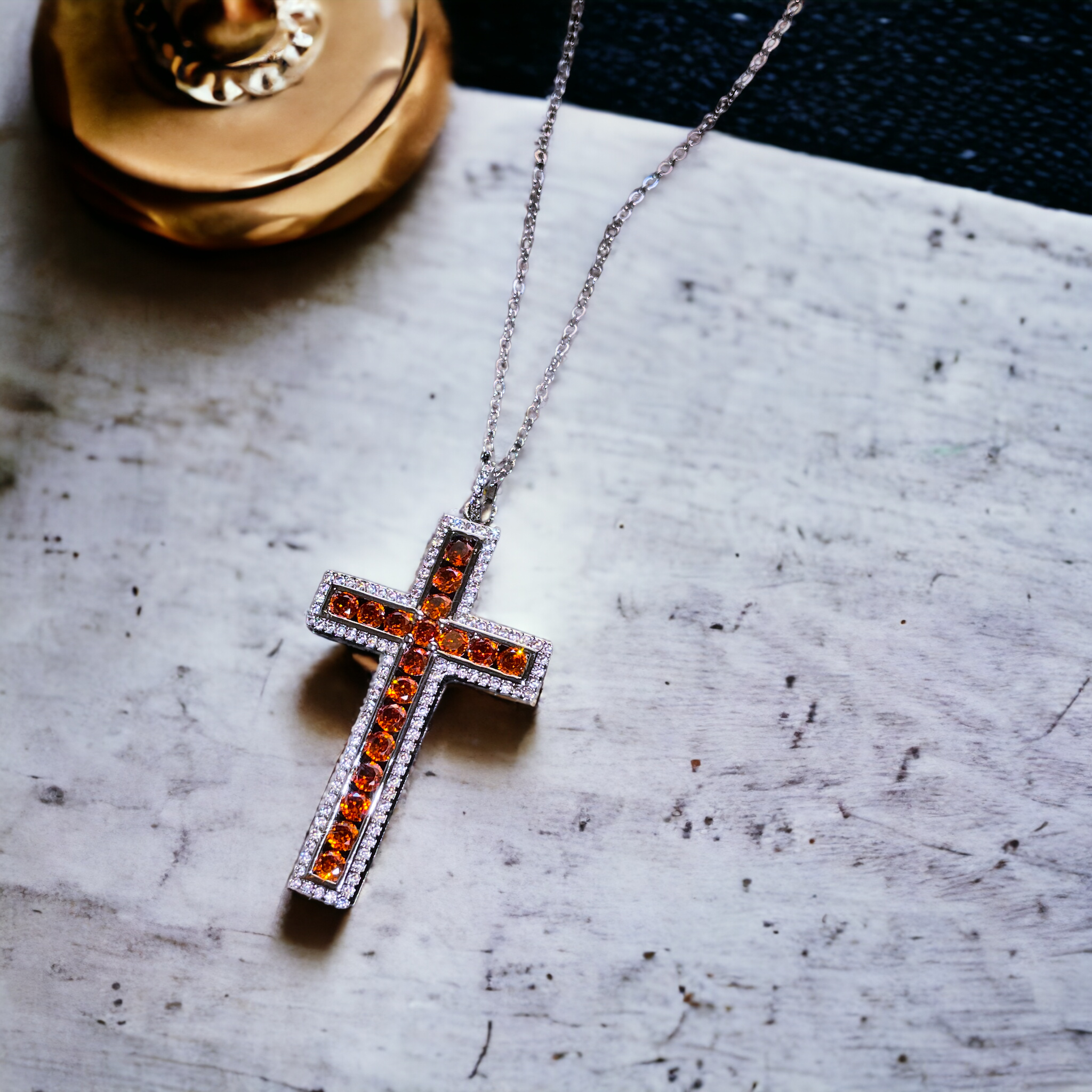 Ruby Red Crystal Cross Necklace