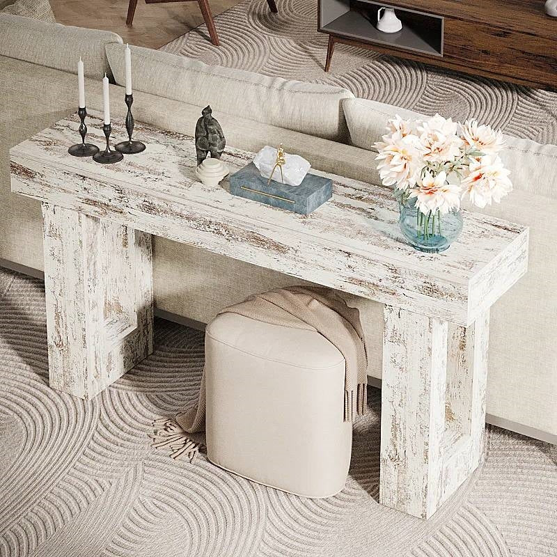 Modern Farmhouse 63-inch Console Sofa Table in Rustic White Wood Finish