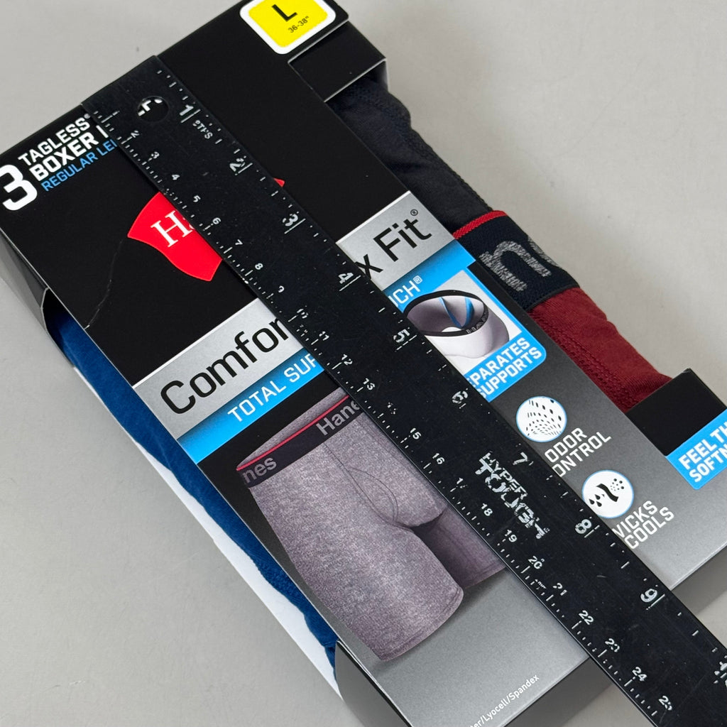 HANES (3 PACK!) Men's Comfort Flex Fit Boxer Briefs Sz L 36-38" Black/Blue/Red CFFSL3
