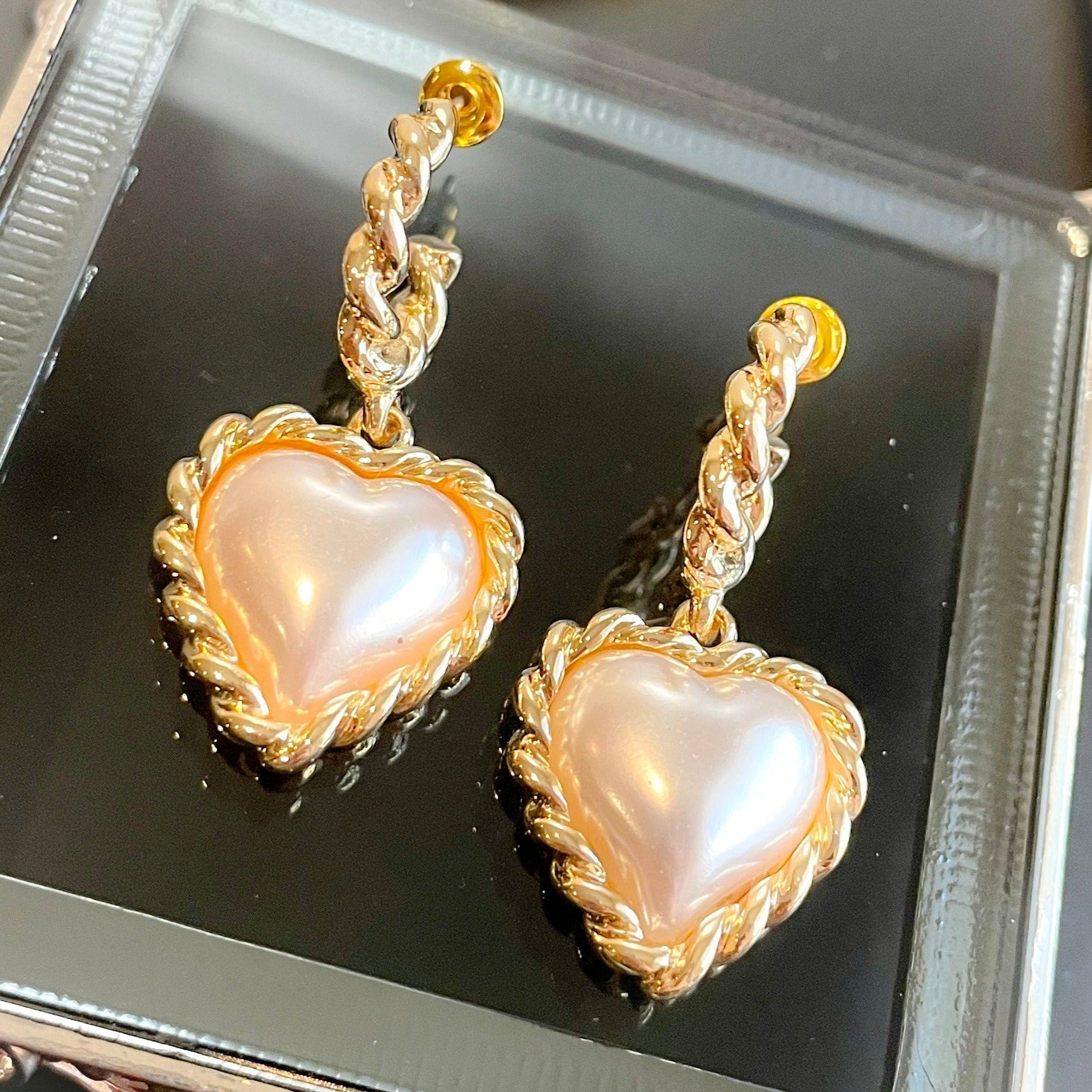 Pearl Heart Hoop Earrings