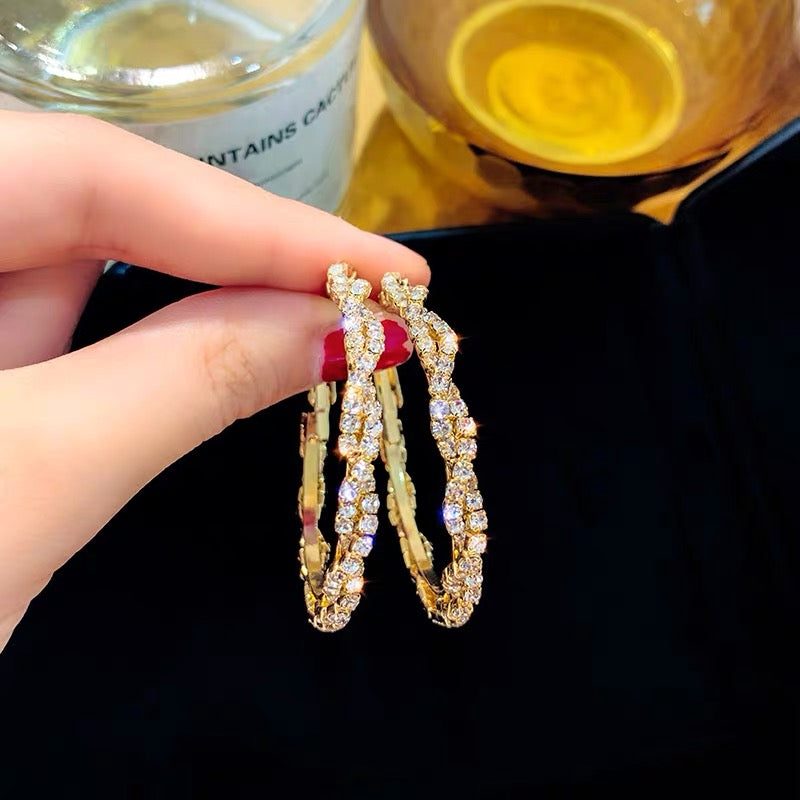Twisty Crystal Hoops Earrings