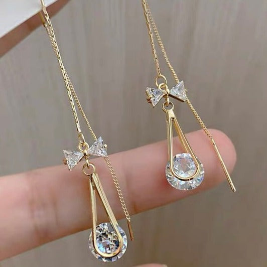 Bow Tear Drop Threader Earrings