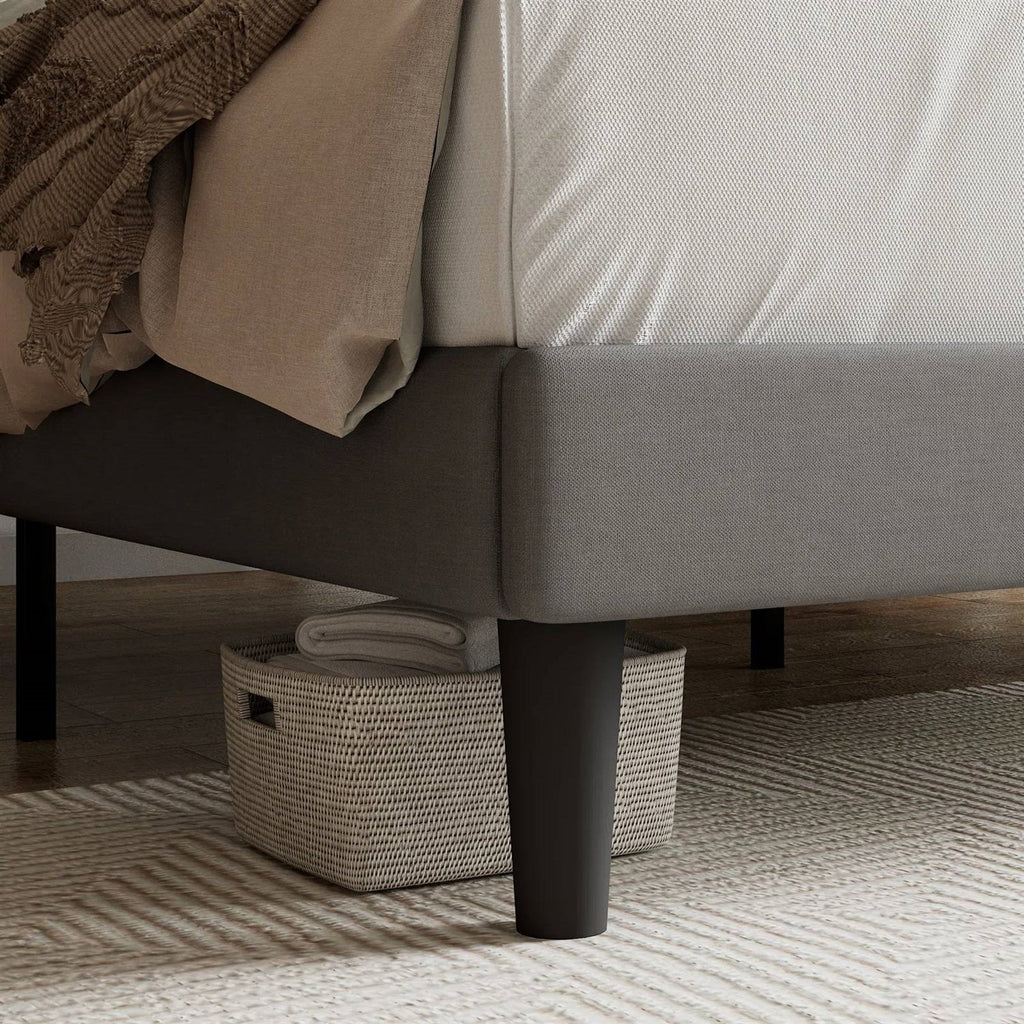 Queen Grey Linen Upholstered Platform Bed Frame with Button-Tufted Headboard