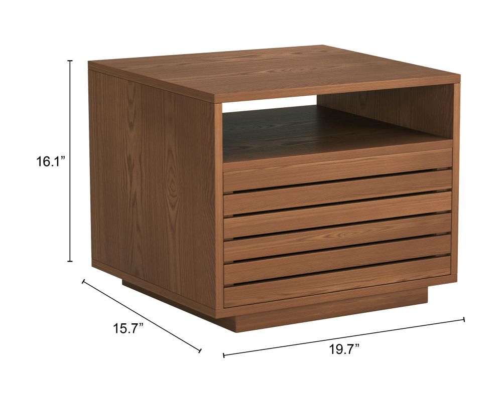Slit Wooden Brown Nightstand