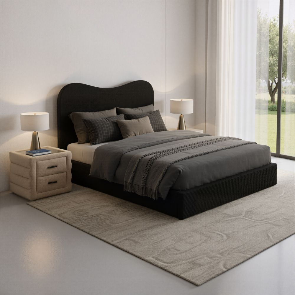 Soffice Two Drawers Shearling Fabric Nightstand