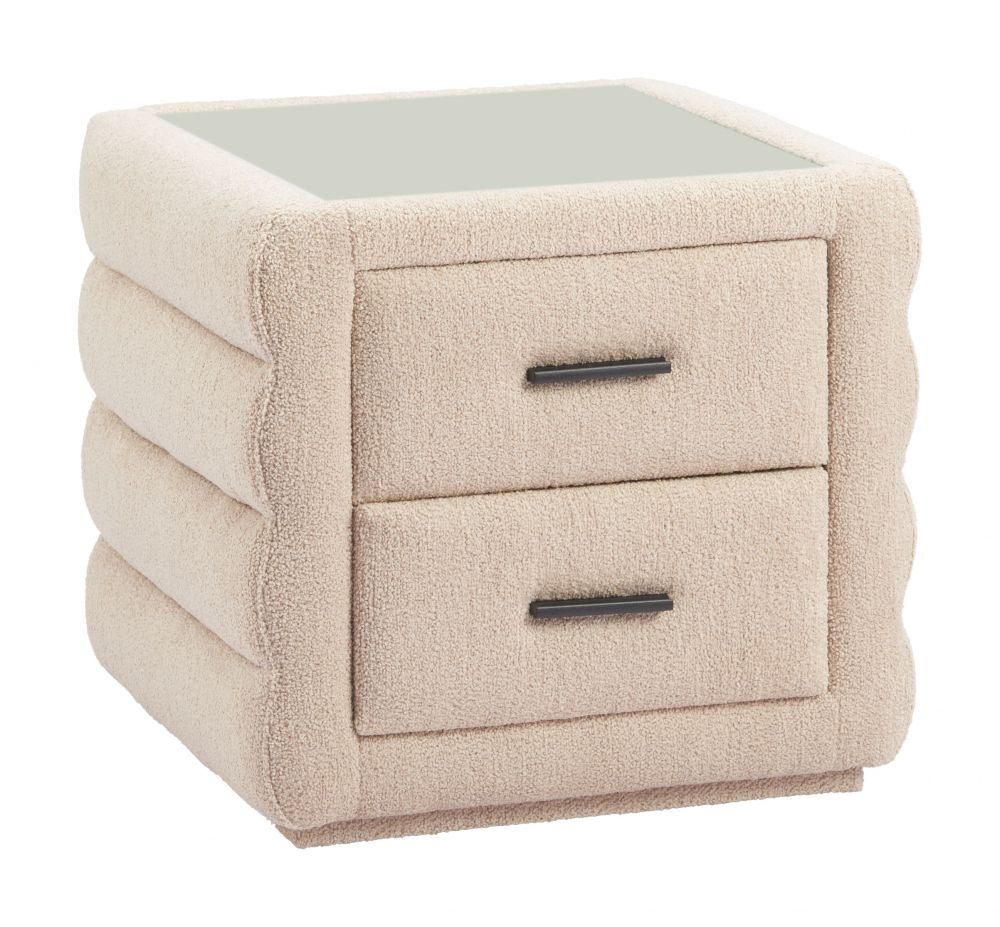 Soffice Two Drawers Shearling Fabric Nightstand