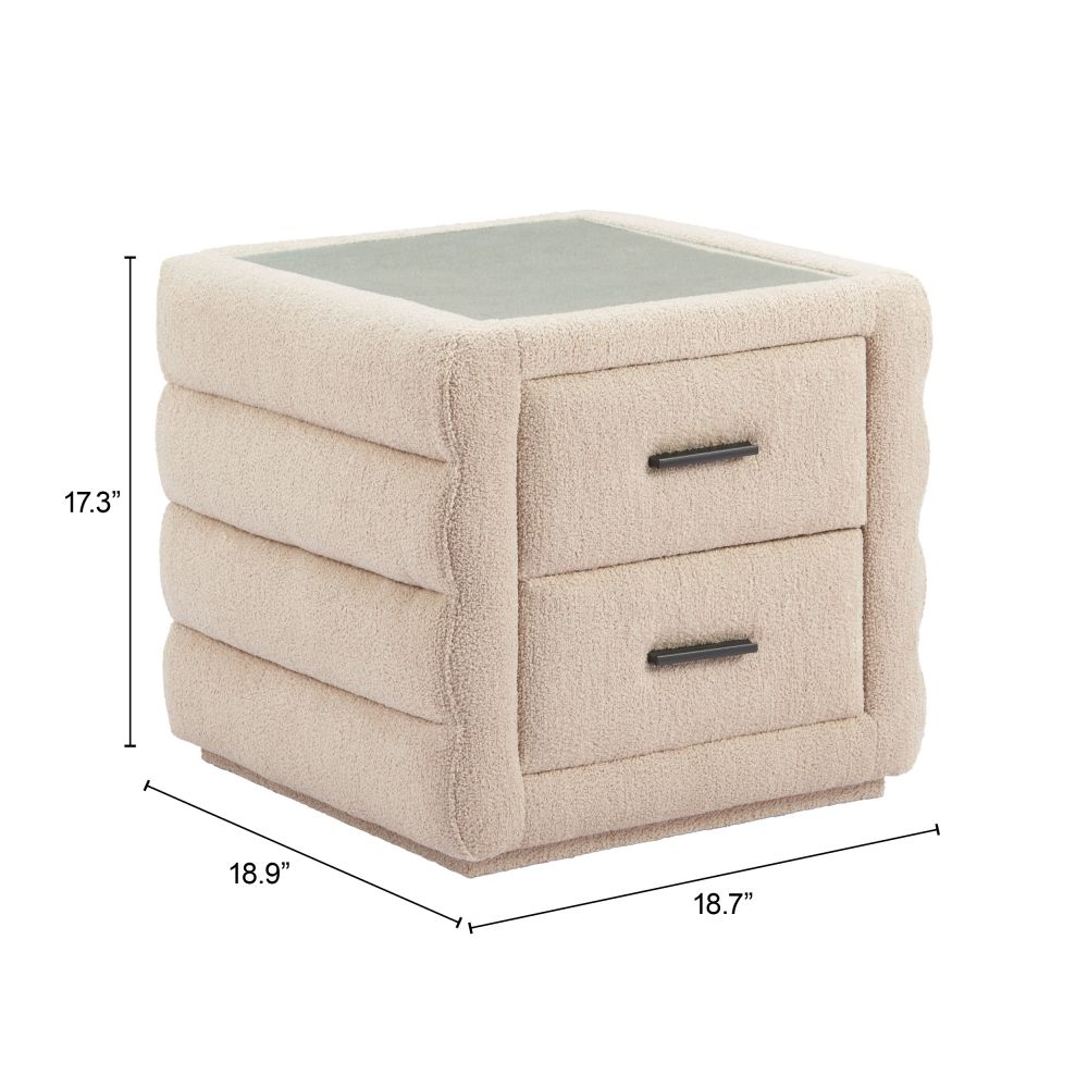 Soffice Two Drawers Shearling Fabric Nightstand