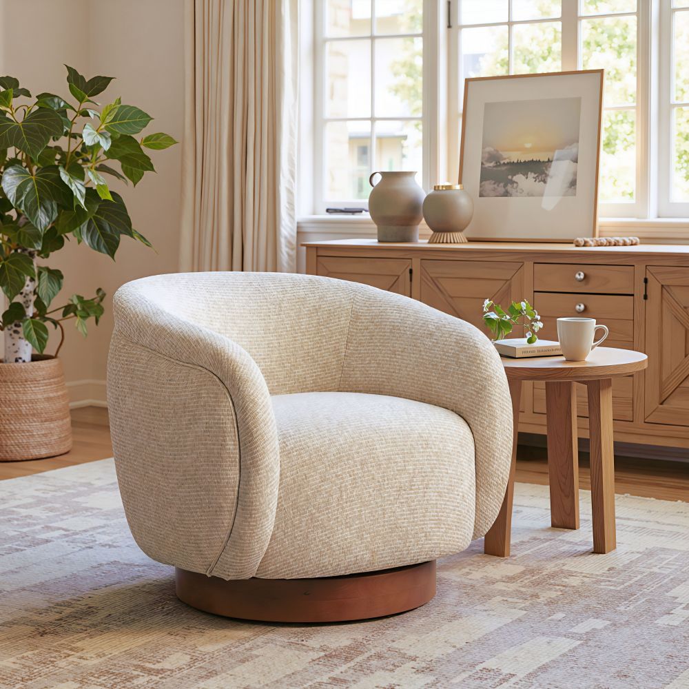 Vinta Textured Fabric Swivel Club Chair