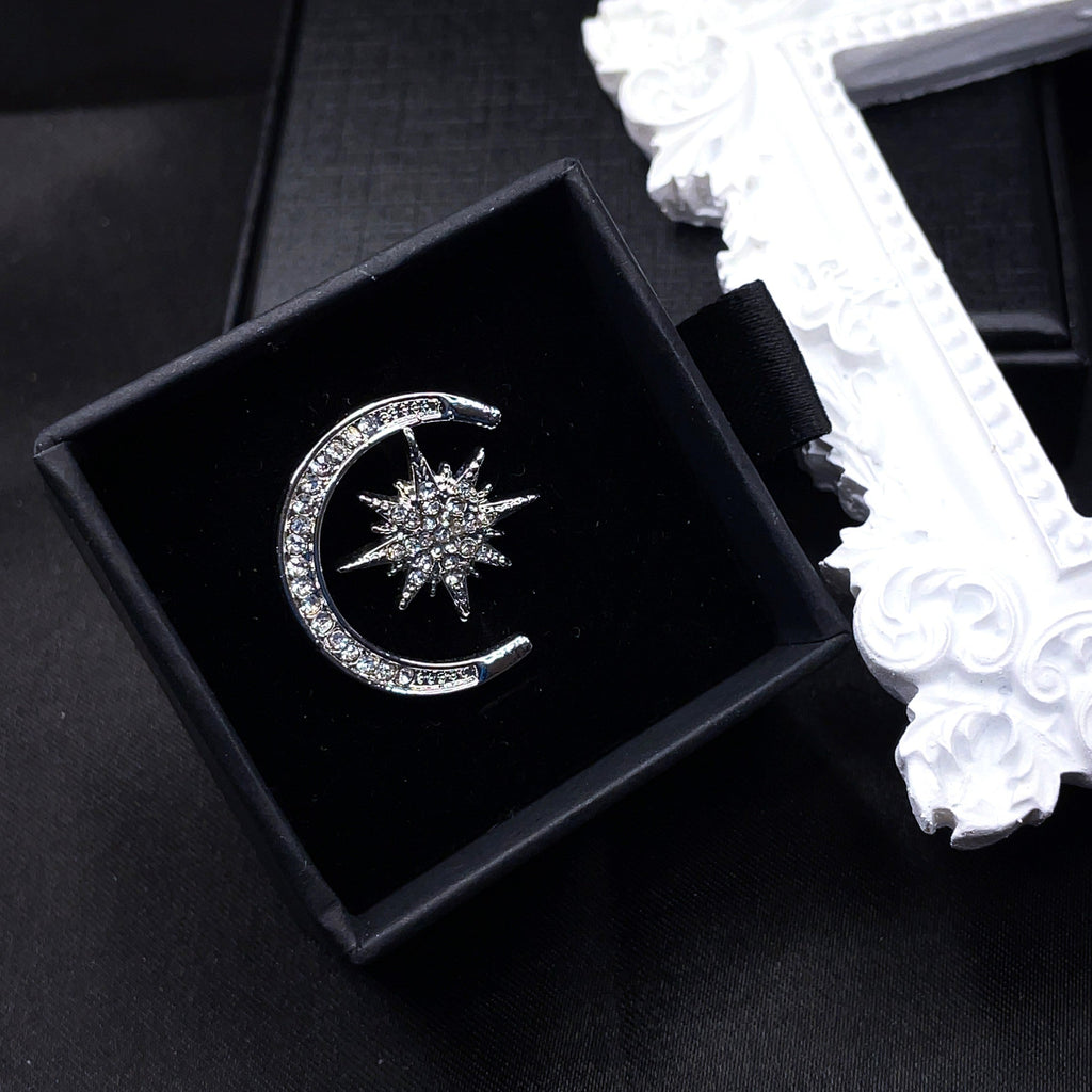 Asymmetrical Moon & Star Stud Earrings
