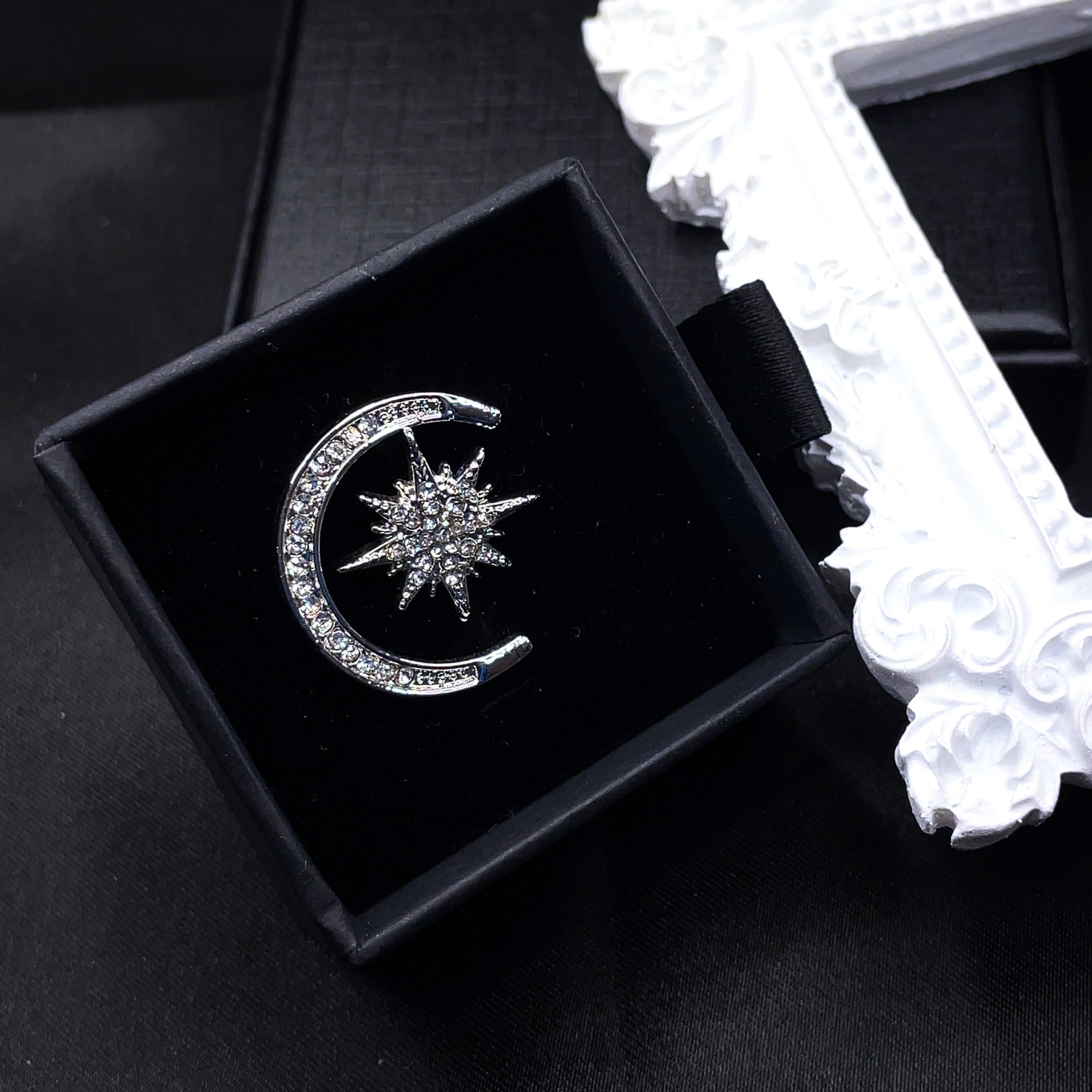Asymmetrical Moon & Star Stud Earrings