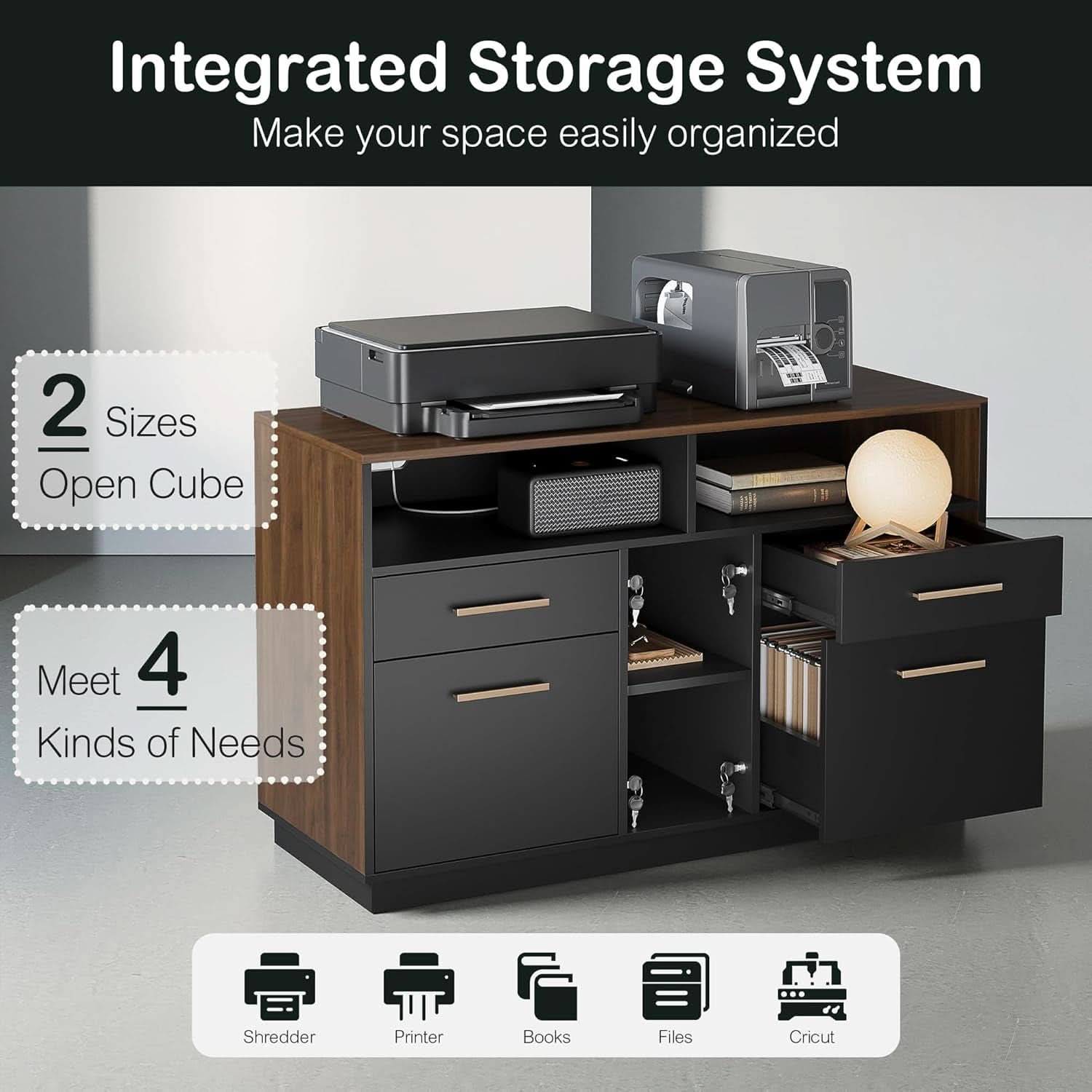 Black Walnut Professional Four Drawer File Cabinet