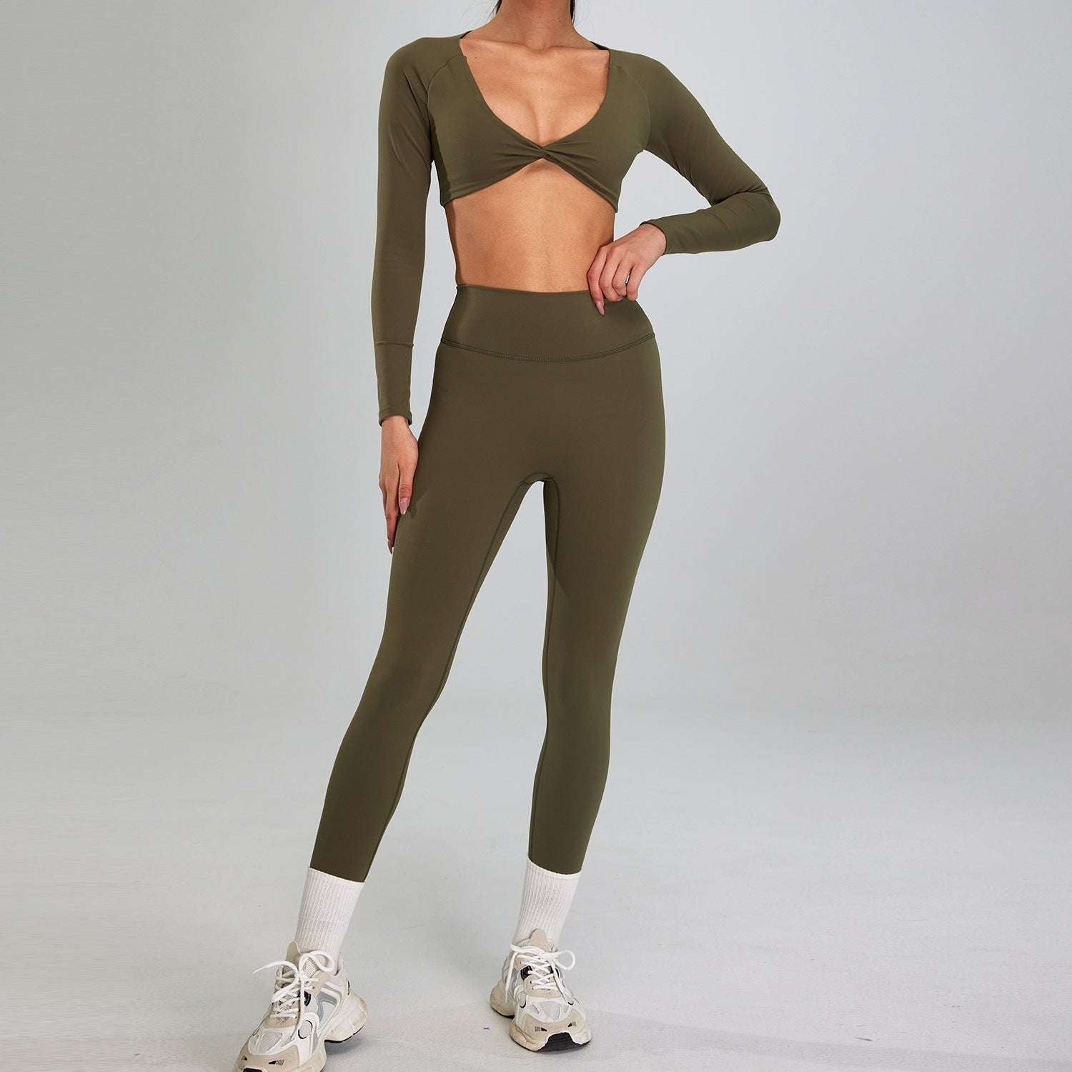 European And American High-intensity Sports Suit Outdoor Running Nude Feel Workout Clothes Slimming High Waist