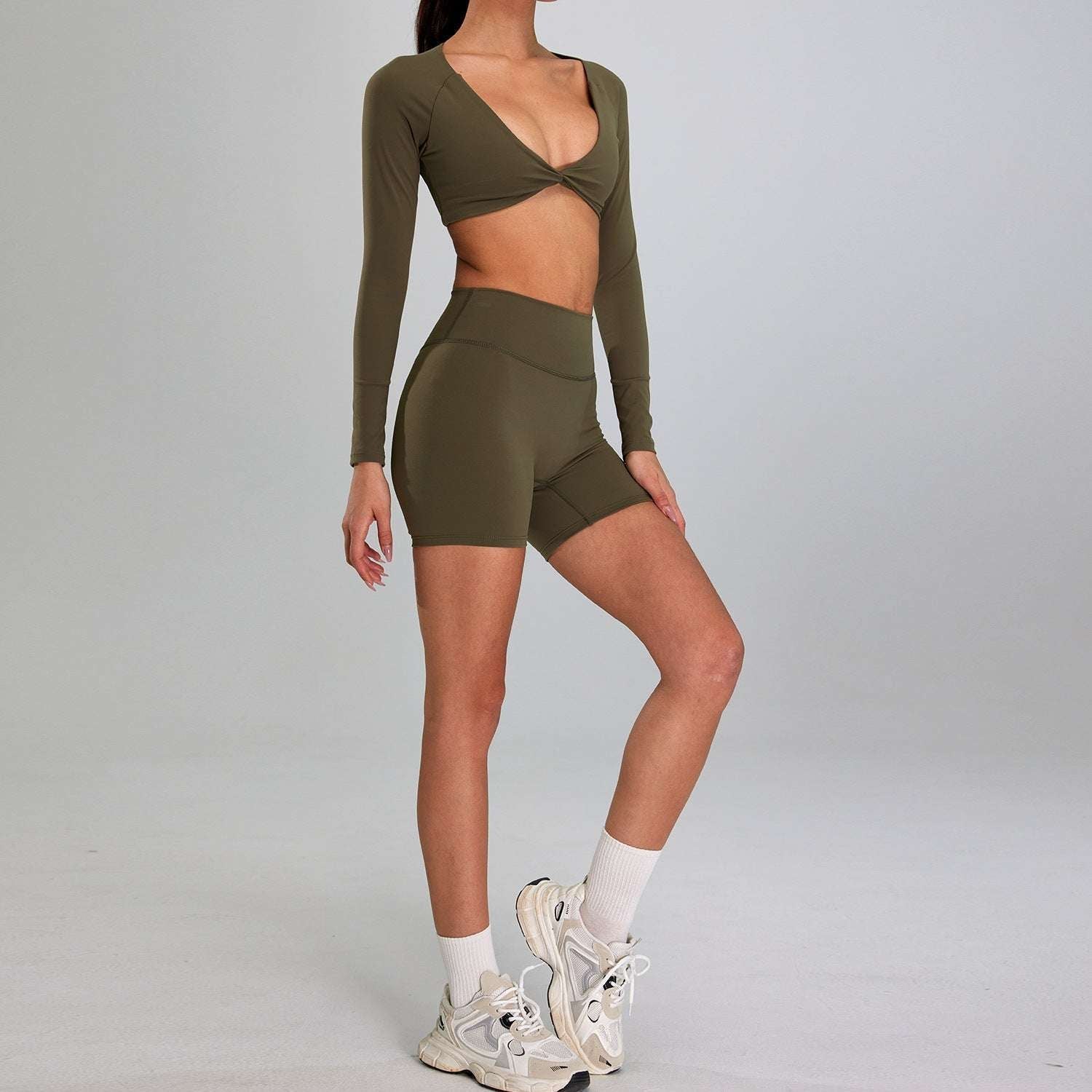 European And American High-intensity Sports Suit Outdoor Running Nude Feel Workout Clothes Slimming High Waist
