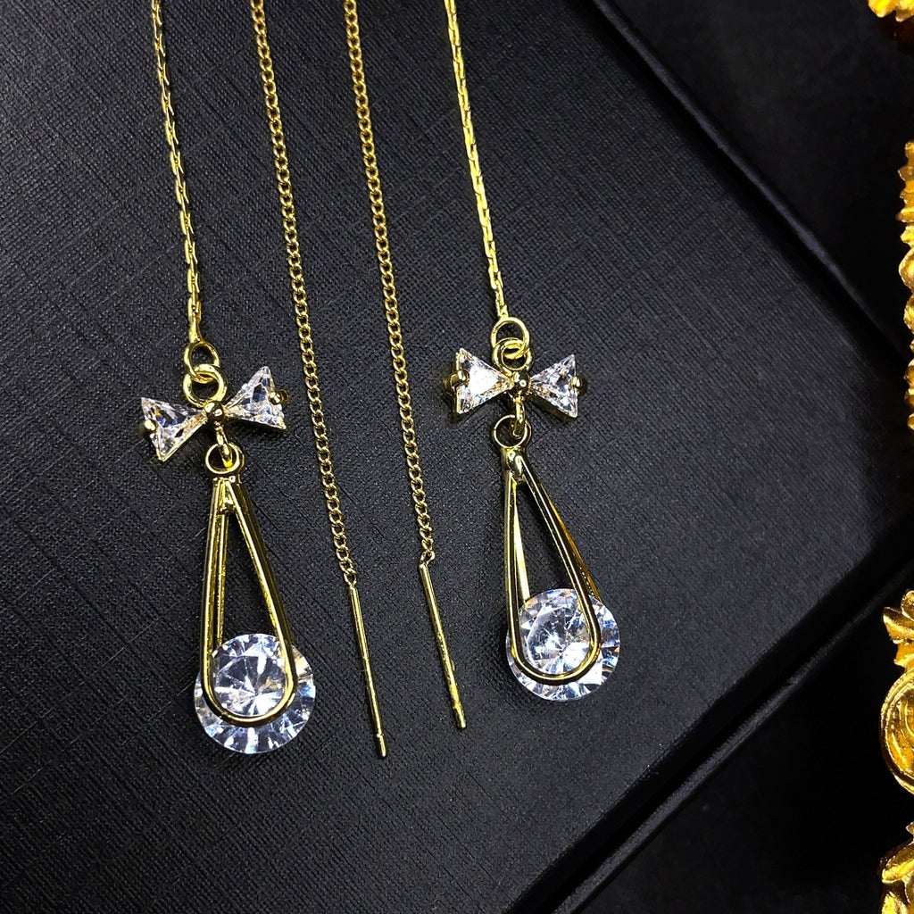 Bow Tear Drop Threader Earrings