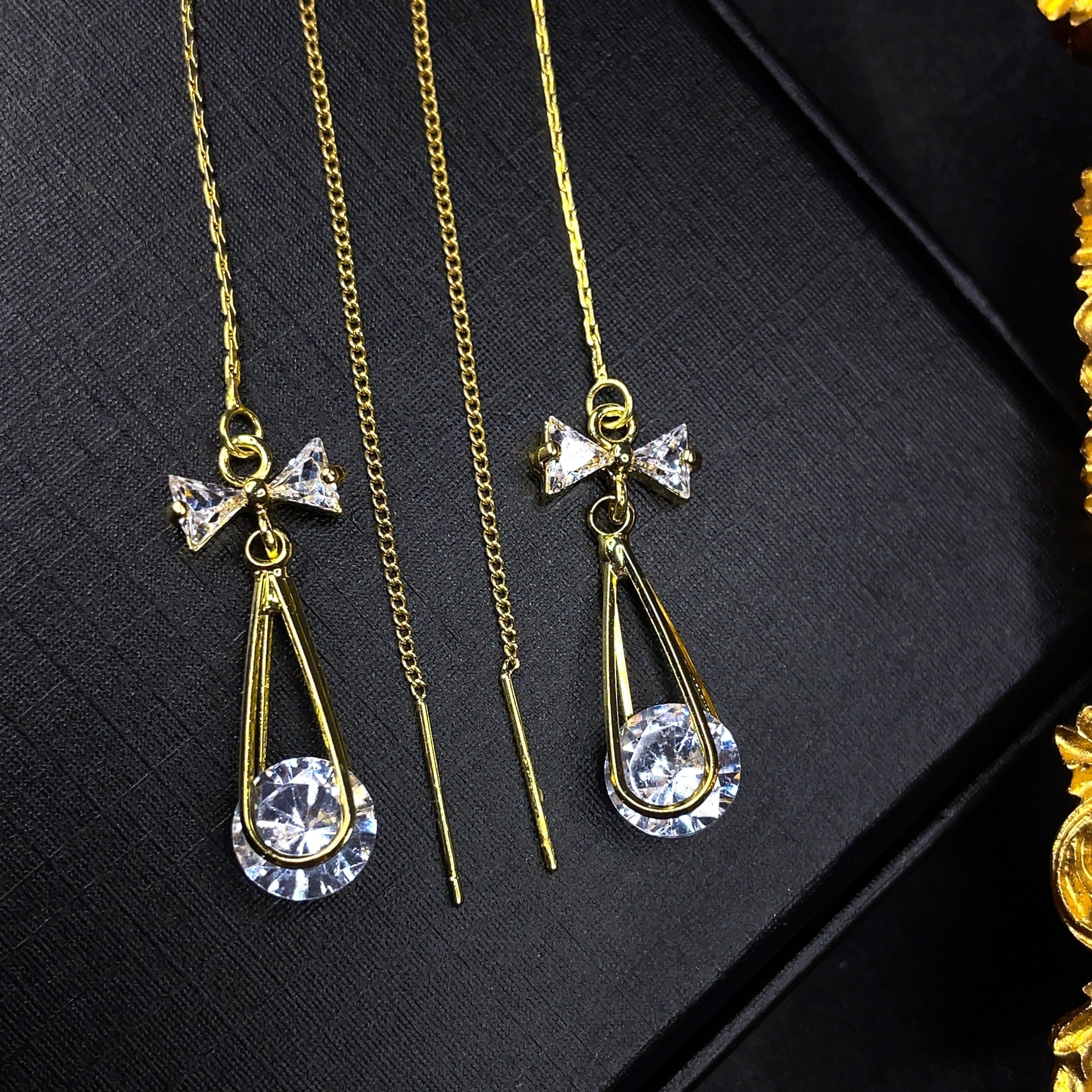 Bow Tear Drop Threader Earrings