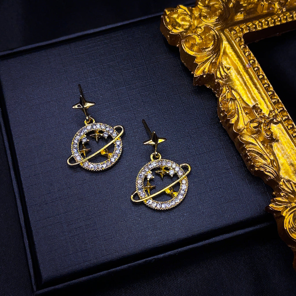 Planet Saturn Drop Earrings