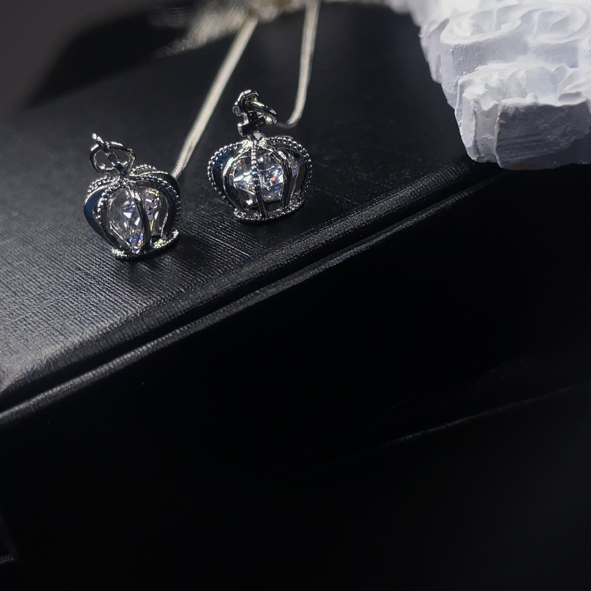 Crown Threader Earrings with Pearl Studs