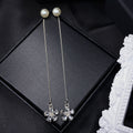 Crystal Flower Threader Earrings with Pearl Studs