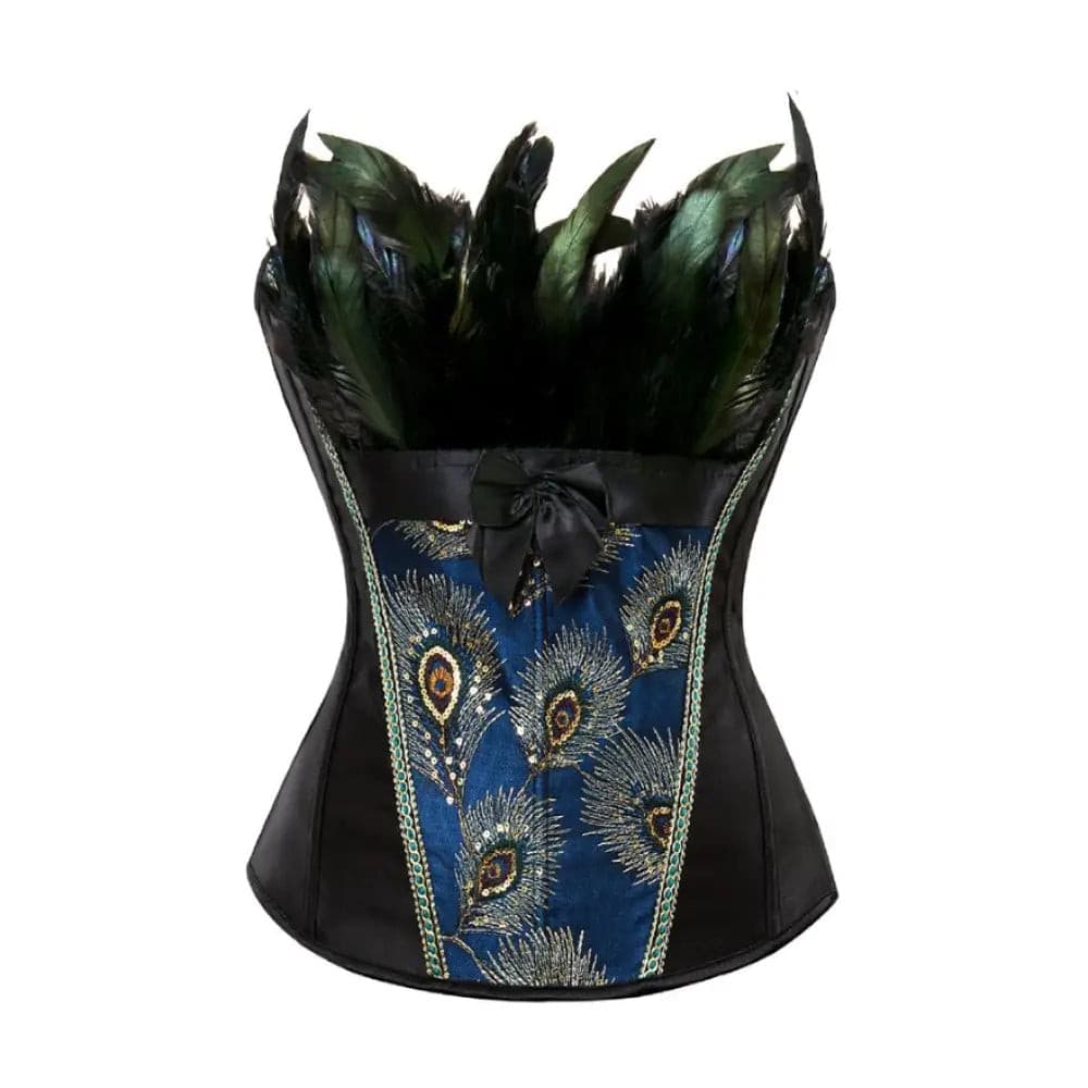 Women Sexy Peacock Feather Overbust Corset Princess Embroidery Burlesque Gothic