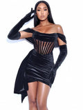 Women's Velvet With Breast Sexy Evening Dress